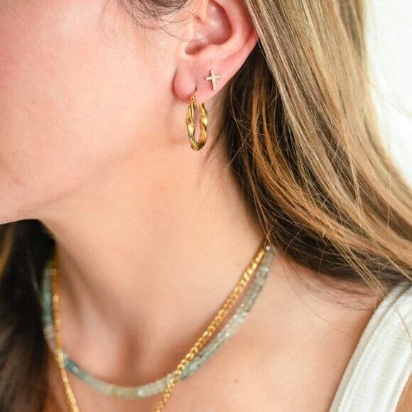 Dainty Cross Stud Earrings Pave CZ "Diamonds" Cross Studs Faith Jewelry Gift - Picture 4 of 11